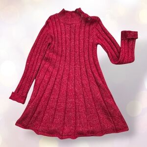 Girls' Mock Neck Ribbed Sweater Dress in Red